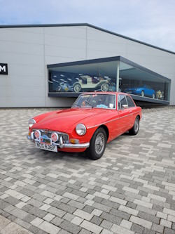 Poppy outside the Isle of Man Motor Museum, Jurby